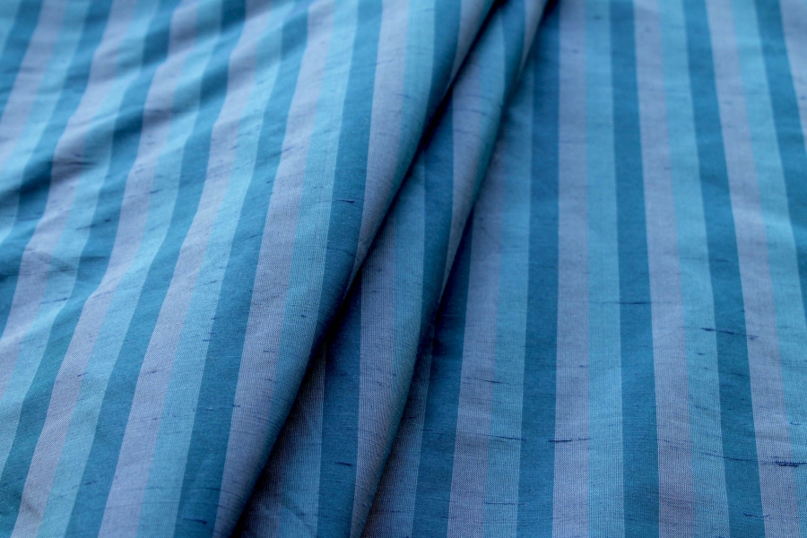 Wide Striped Silk Dupion - Blue