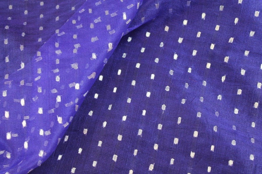 Silk Organza - Purple with Silver Spots / Dots