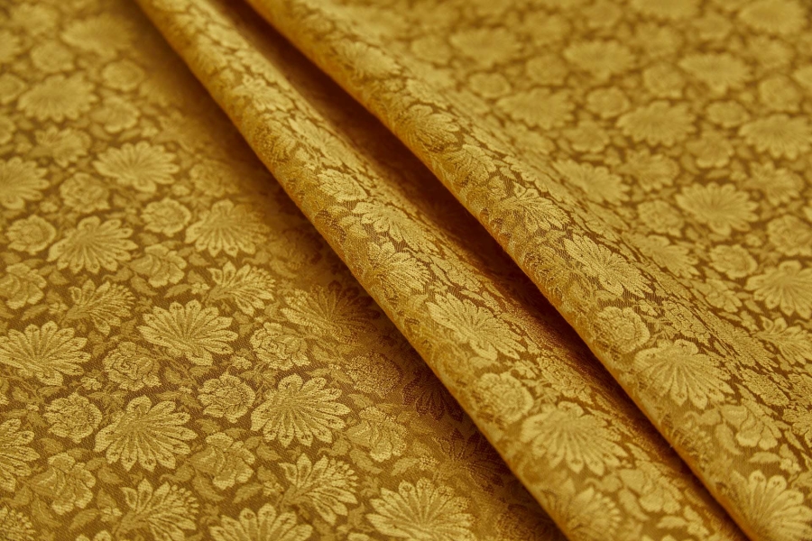 Self Coloured Smaller Floral Brocade - Yellow on Yellow