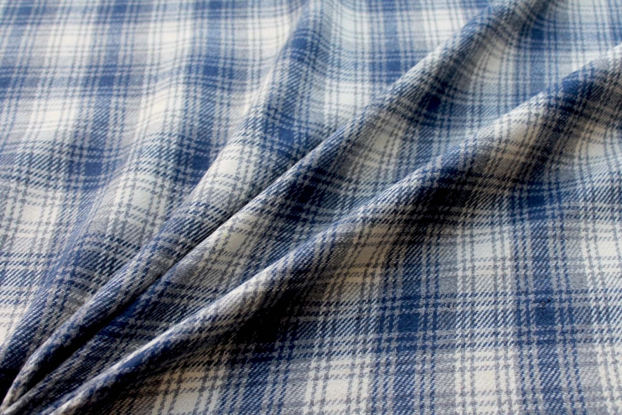 Checked Wool Flannel - Blue, Grey & Ivory