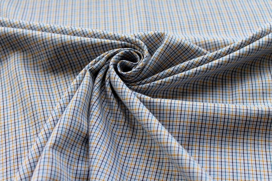 Yellow Blue and White Light Flannel Check Shirting