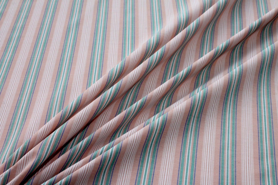 Peach and Green Stripe Cotton Shirting