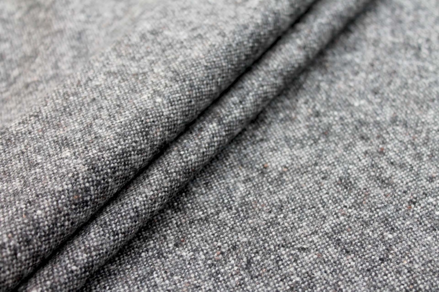 Silk and Wool Mix Tweed - Dark Grey / Ivory