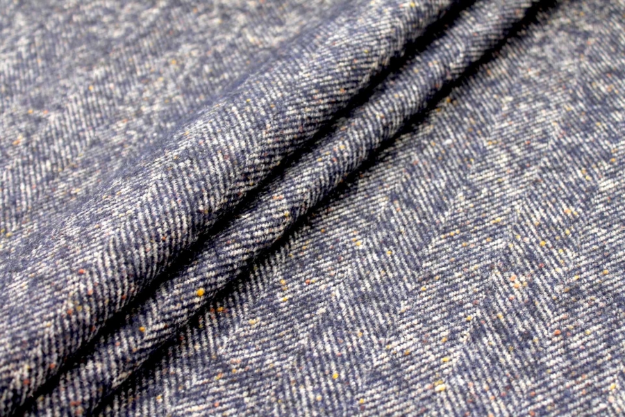 Navy / Beige Herringbone Pattern Wool