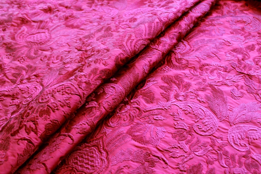Heavy Jacquard Style Embroidery - Dark Red - 135 cm