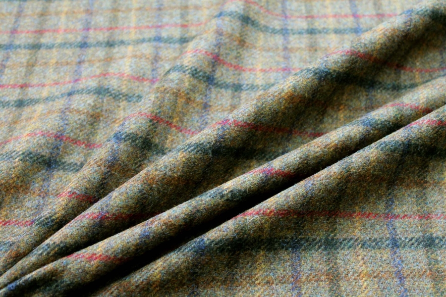 Wool Tartan - Olive Green, Mustard, Brown, Red and Navy