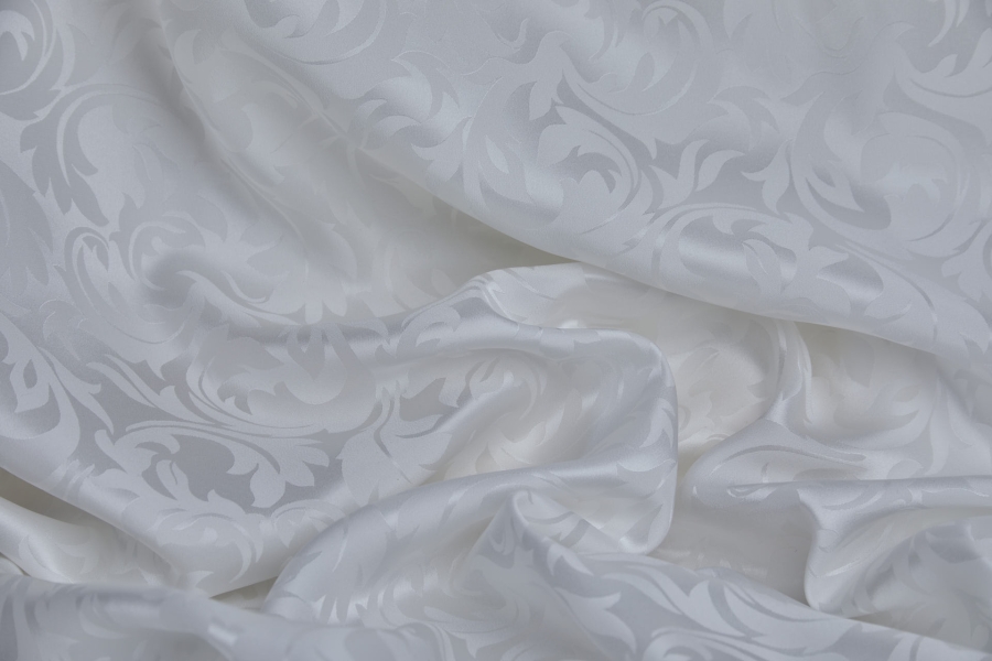 Silk Satin Jacquard - Large Swirl - Ivory