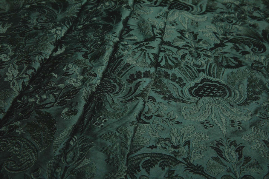 Heavy Jacquard Style Embroidery - Dark Green - 135 cm