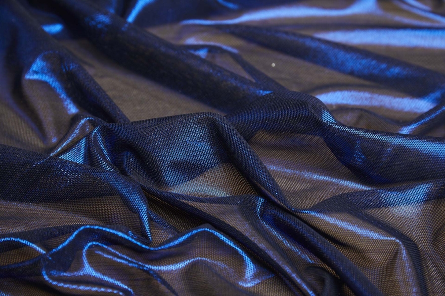 Foiled Stretch Tulle Bodystocking - Black / Blue