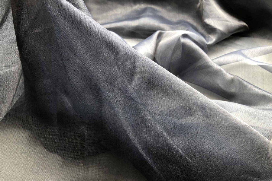 Silk Metallic Chiffon - French Navy/Silver