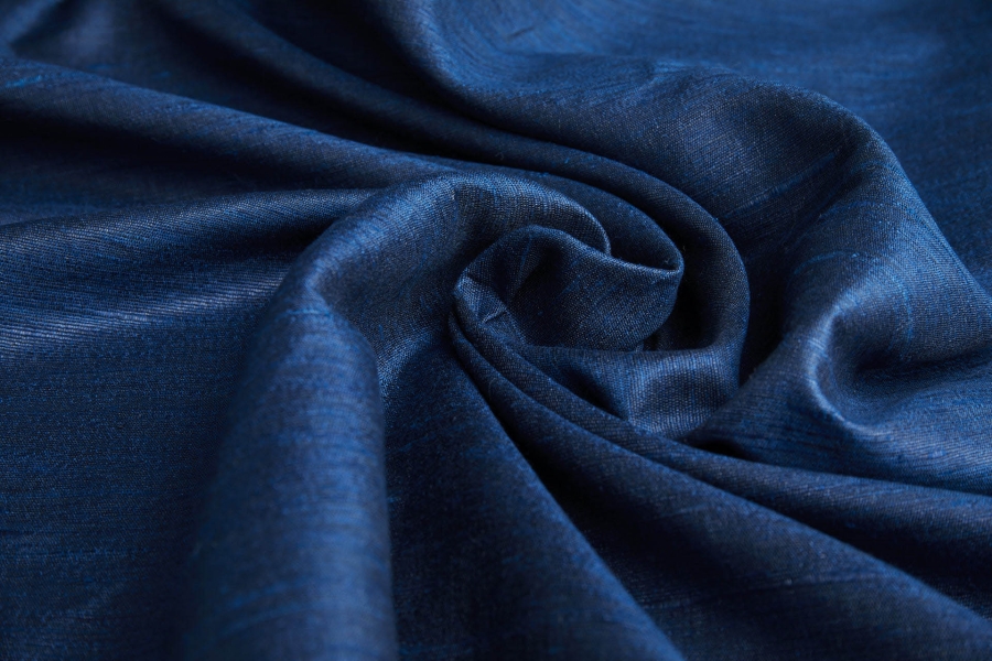 Marine Blue Textured Raw Silk