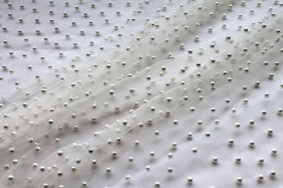 Medium Ivory Pearls on Ivory Nylon Tulle