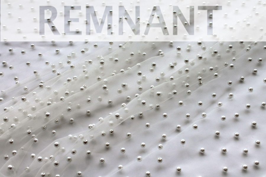 REMNANT - Medium Ivory Pearls on Ivory Nylon Tulle - 0.55m Piece