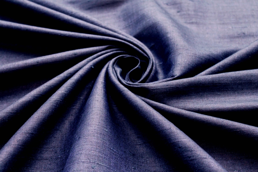 Dark Inky Blue Black Textured Raw Silk