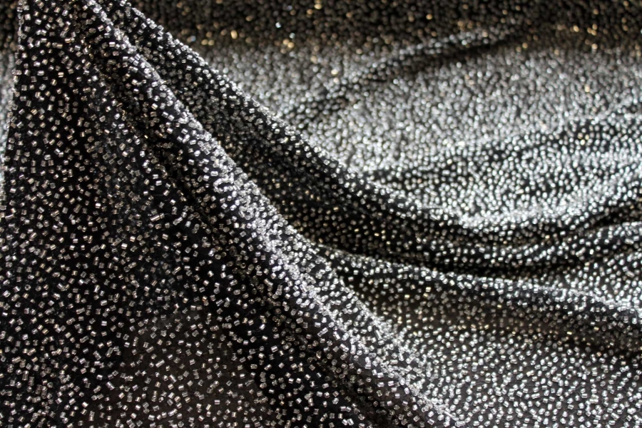 Beaded Silk Chiffon - New Black Silver