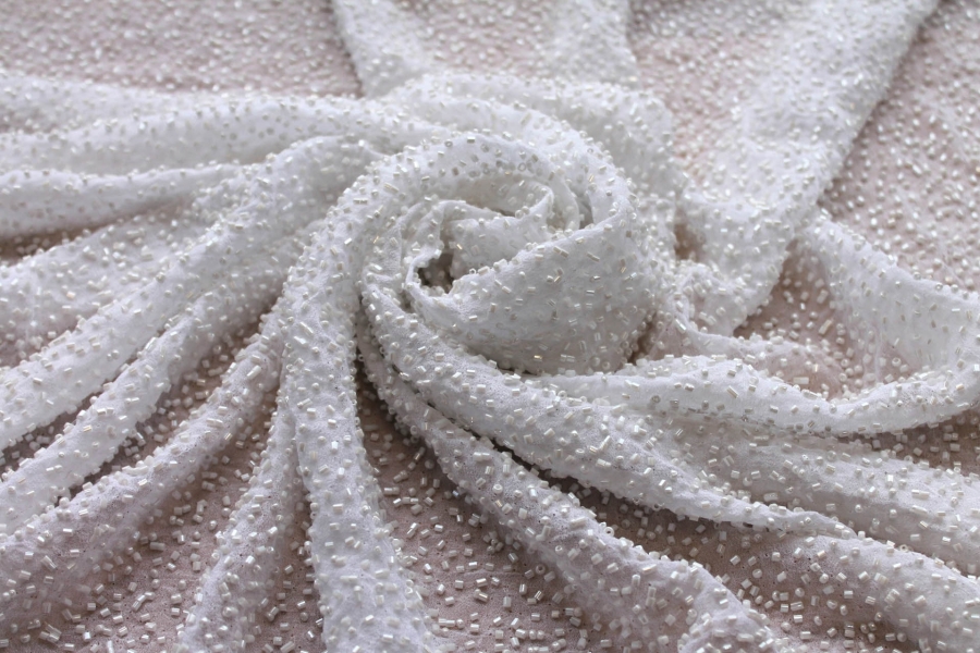 Beaded Silk Chiffon - New Ice White