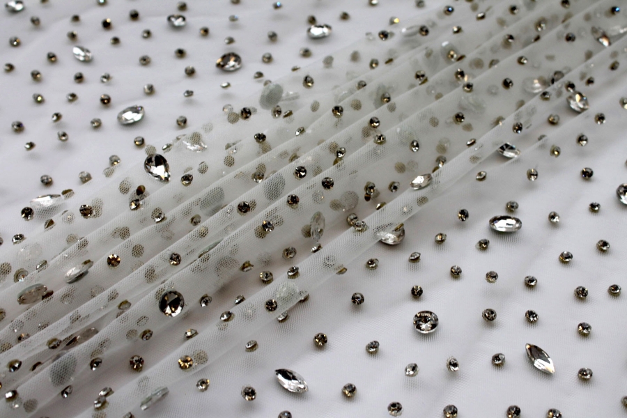 Clear Crystals on Ivory Nylon Tulle