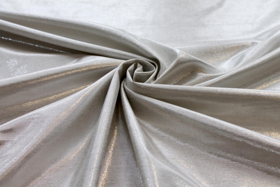 Metallic Silk Noil - New Ecru / Off White shot Silver