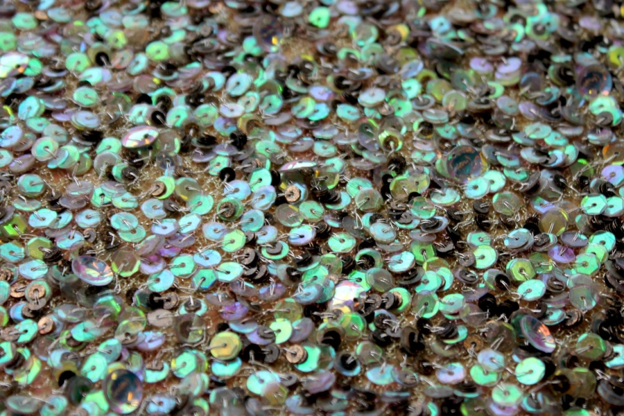 Iridescent Green Cupped Sequin on Mesh