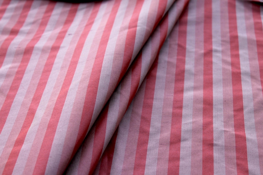 Wide Striped Silk Dupion - Red Mauve