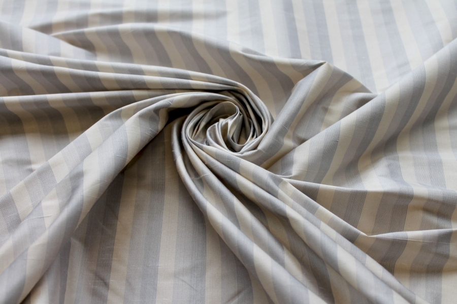 Wide Striped Silk Dupion - Cream Grey