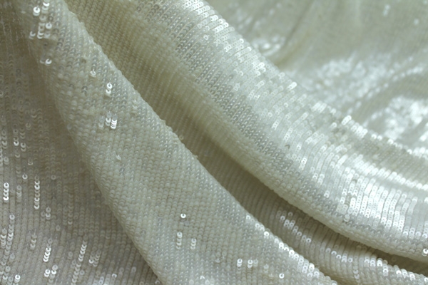 Overlapping Micro Sequin On Silk Chiffon - Ivory
