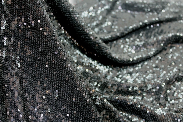 Overlapping Micro Sequin On Silk Chiffon - Black