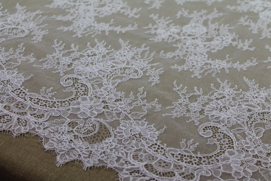 Corded Chantilly Lace - White Double Scallop