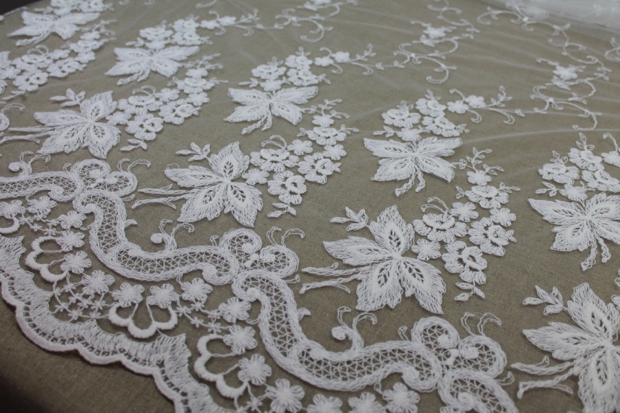 Ivory Cotton Embroidery on Ivory Tulle