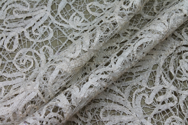 LAST PIECE - Ribbon Embroidery Mesh - Cream Silver