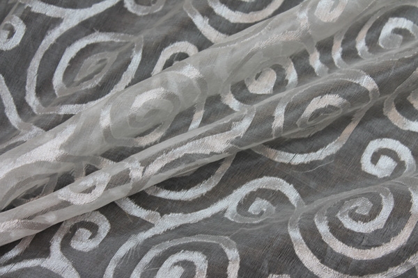Silk Metal Organza - Ivory with Silver Swirls
