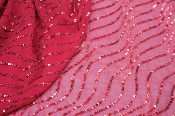 Sequin Squiggle Lines - Red on Red
