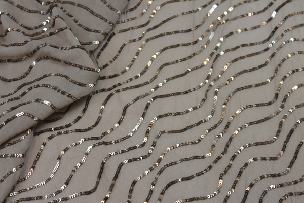 Sequin Squiggle Lines - Gold on Mink
