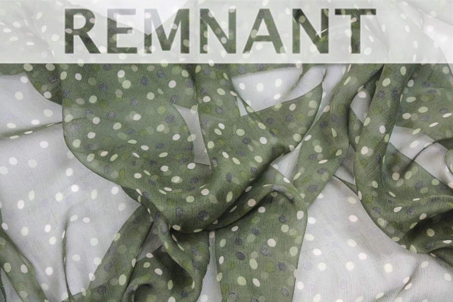 REMNANT - Polka dots Silk Chiffon - Greens with Black and Cream - 1.75m Piece
