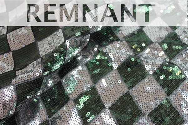 REMNANT - Harlequin Sequin On Tulle - Silver / Green - 0.2m Piece