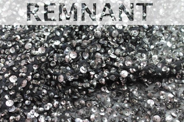 REMNANT - Tarnished Silver Sequin on Black Tulle - 1.4m Piece