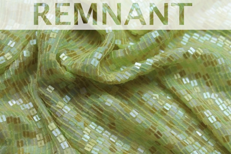 REMNANT - Small Square Sequin on Silk Chiffon - Golden green - 1.1m Piece
