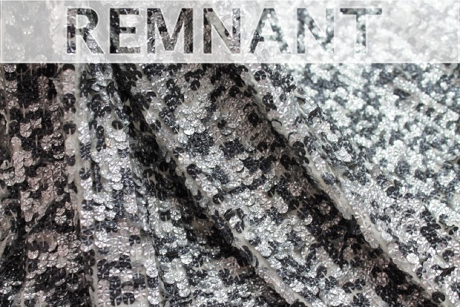 REMNANT - Corrugated Round Sequin on Silk Chiffon - Silver/Black - 0.8m Piece