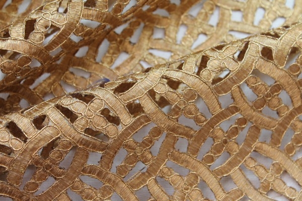 LAST PIECE - Deep Gold Embroidered Cut Out Fabric