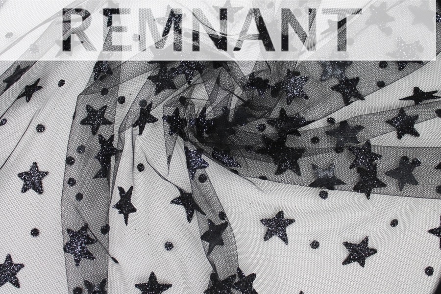 REMNANT - Glitter Stars and Polka Dots on Tulle - Black - 0.3m Piece