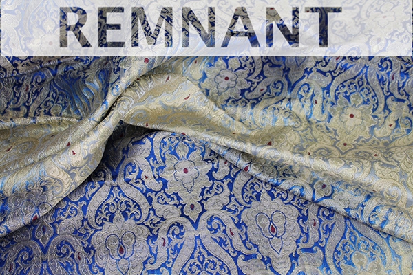 REMNANT - Heavy Banaras Brocade - Navy Ivory Ombre with Gold and Red - 0.5m Piece