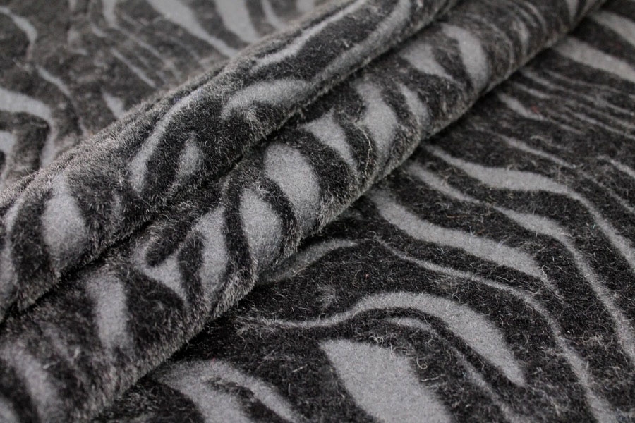 Boiled Wool Jersey Knit - Black with Black Flocked Fur Stripes 