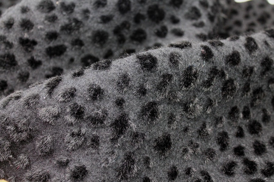 Boiled Wool Jersey Knit - Black with Black Flocked Fur Dots 