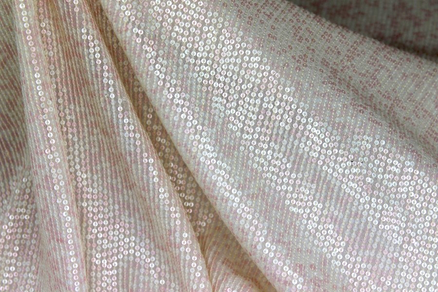 LAST PIECE - Micro Sequin On Silk Chiffon - Pale Pink and Cream