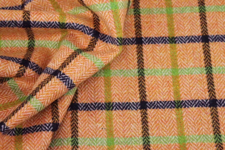 Checked Wool - Orange Green and Blue
