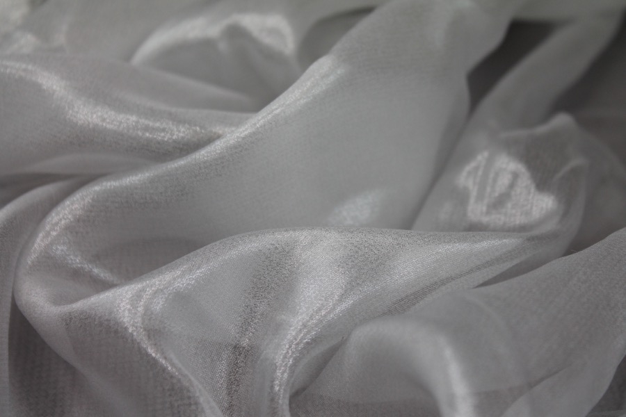 LAST PIECE - Foil Printed Silk Chiffon - Silver on White