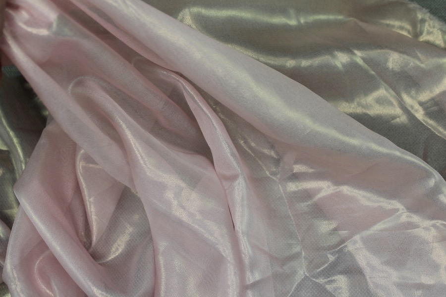 LAST PIECE - Foil Printed Silk Chiffon - Gold on Pale Pink