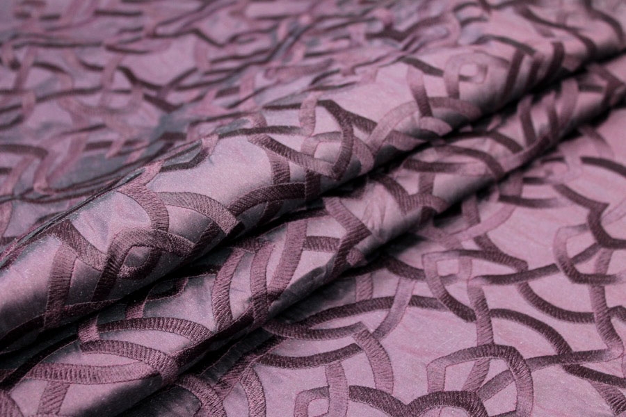 Geometric Embroidered Silk Dupion - Deep Plum