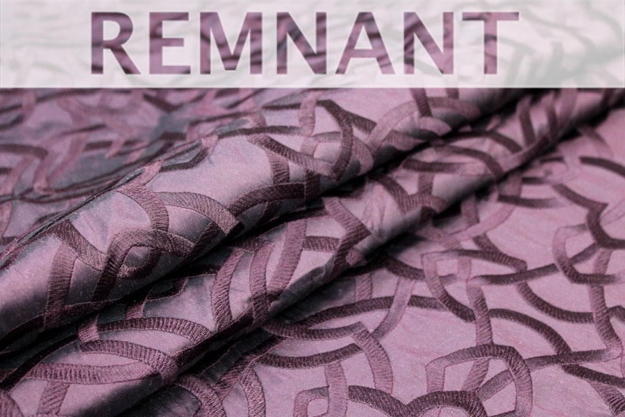 REMNANT - Geometric Embroidered Silk Dupion - Deep Plum - 0.25m Piece