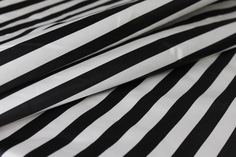 Silk Duchesse Satin - Black and White Narrow Stripe